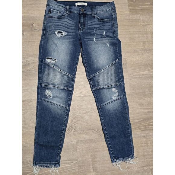 KanCan Denim - KanCan KC8201D Distressed MOTTO Skinny Ankle‎ Blue Denim Jeans Size 7/27